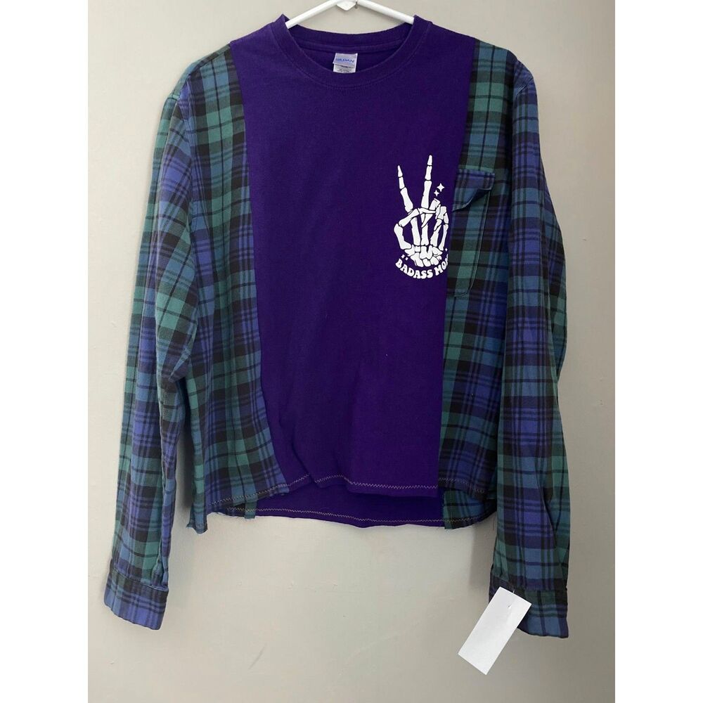 Badass Mom Purple, Reworked Flannel Tshirt, Upcycled